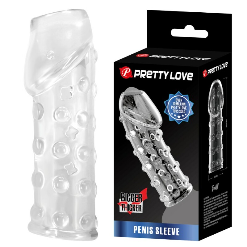 Насадка на пеніс Pretty Love рельєфна, з пупирками, прозора, 19.8 х 2.8 см