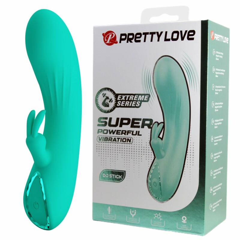 Вібратор-кролик Pretty Love DJ Stick з вушками для клітора, зелений, 12.7 х 2.7 см
