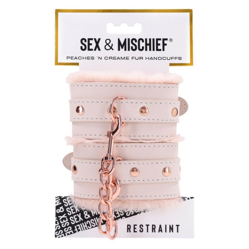 Наручники зі штучної шкіри Sex &amp; Mischief Peaches 'n CreaMe з хутром, рожеві, 23 см - Изображение 1