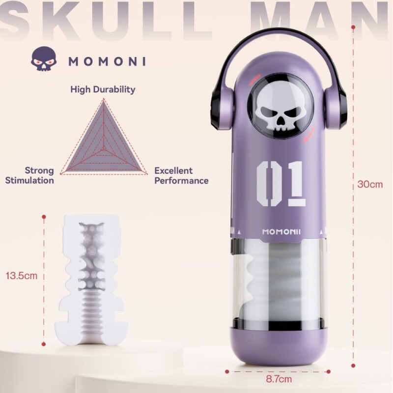 Мастурбатор автоматичний BeYourLover SKULL MAN з вібрацією, фрикціями та підігрівом, фіолетовий, 30 х 8.7 см - Изображение 1
