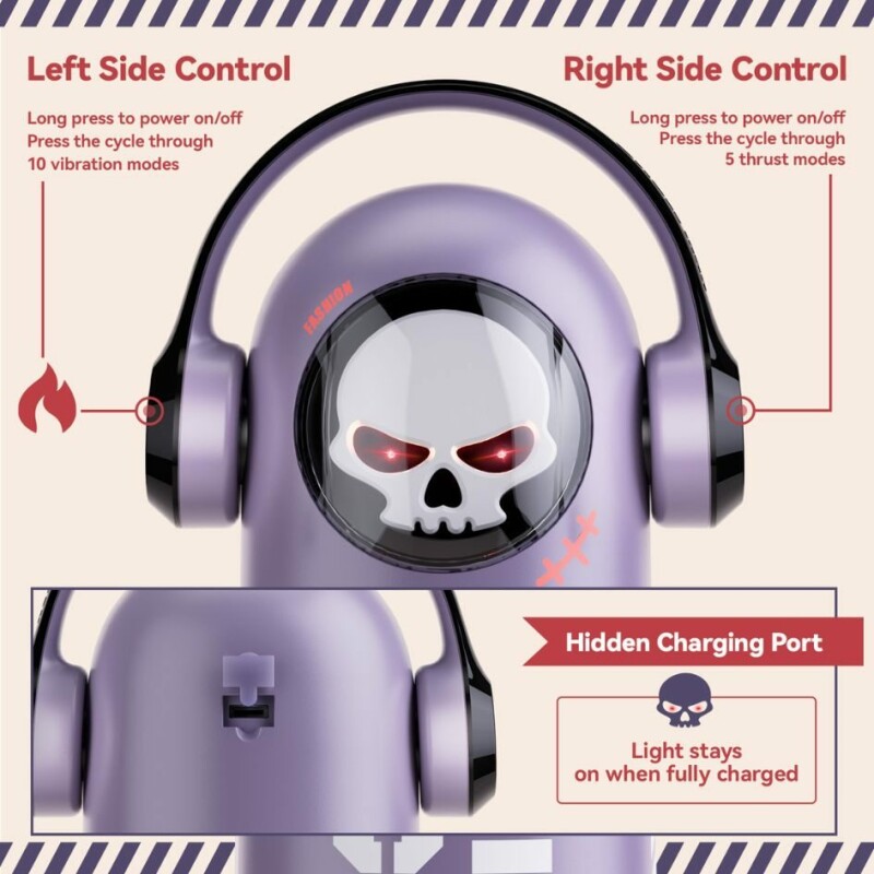Мастурбатор автоматичний BeYourLover SKULL MAN з вібрацією, фрикціями та підігрівом, фіолетовий, 30 х 8.7 см - Изображение 2