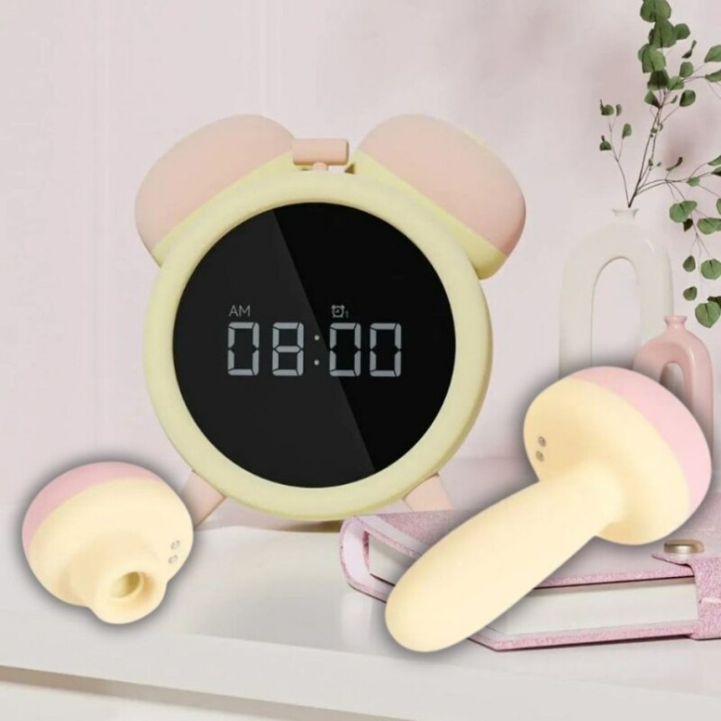 Вібратор-будильник BeYourLover Adult Clock з функцією смоктання і вібрації, з додатком, жовто-рожевий
