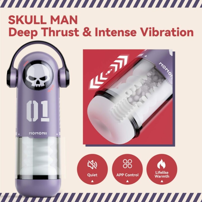 Мастурбатор автоматичний BeYourLover SKULL MAN з вібрацією, фрикціями та підігрівом, фіолетовий, 30 х 8.7 см - Изображение 6