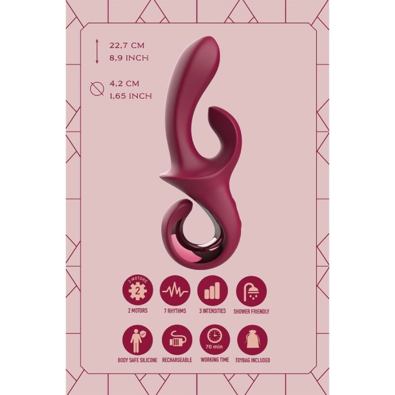 Вібратор-кролик Dreamtoys Glam з ручкою-гачком, бордовий, 22.7 х 4.2 см - Изображение 7