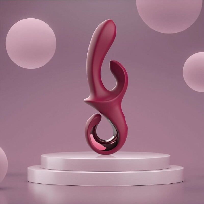 Вібратор-кролик Dreamtoys Glam з ручкою-гачком, бордовий, 22.7 х 4.2 см - Изображение 8