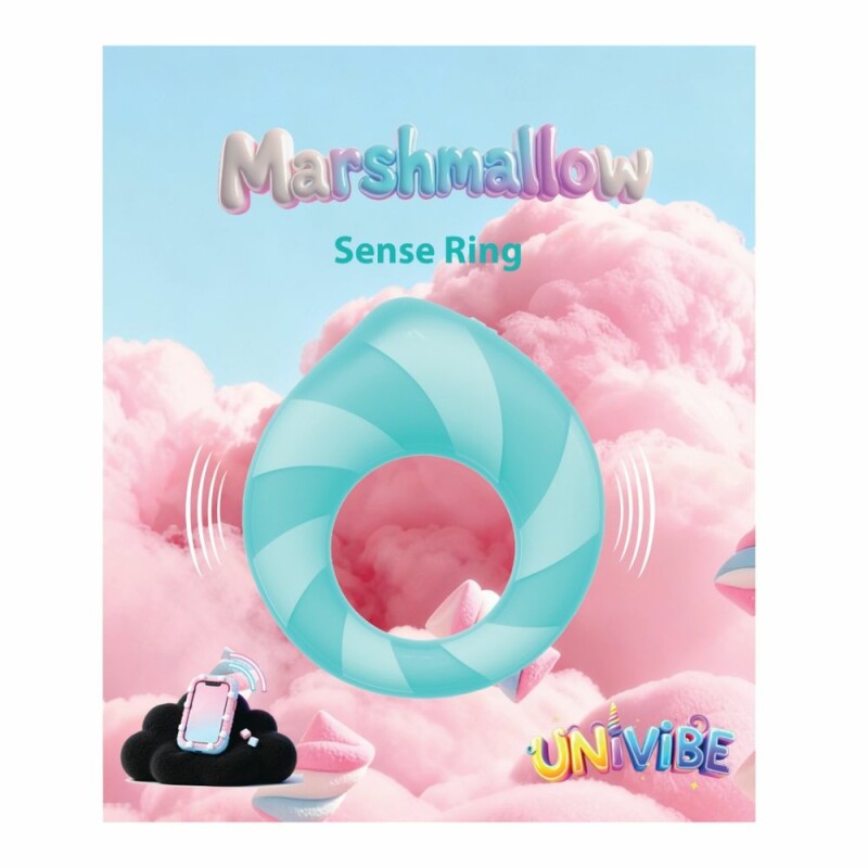 Ерекційне віброкільце з додатком Univibe Marshmallow Sense Ring блакитне, 7.4 х 6.7 см