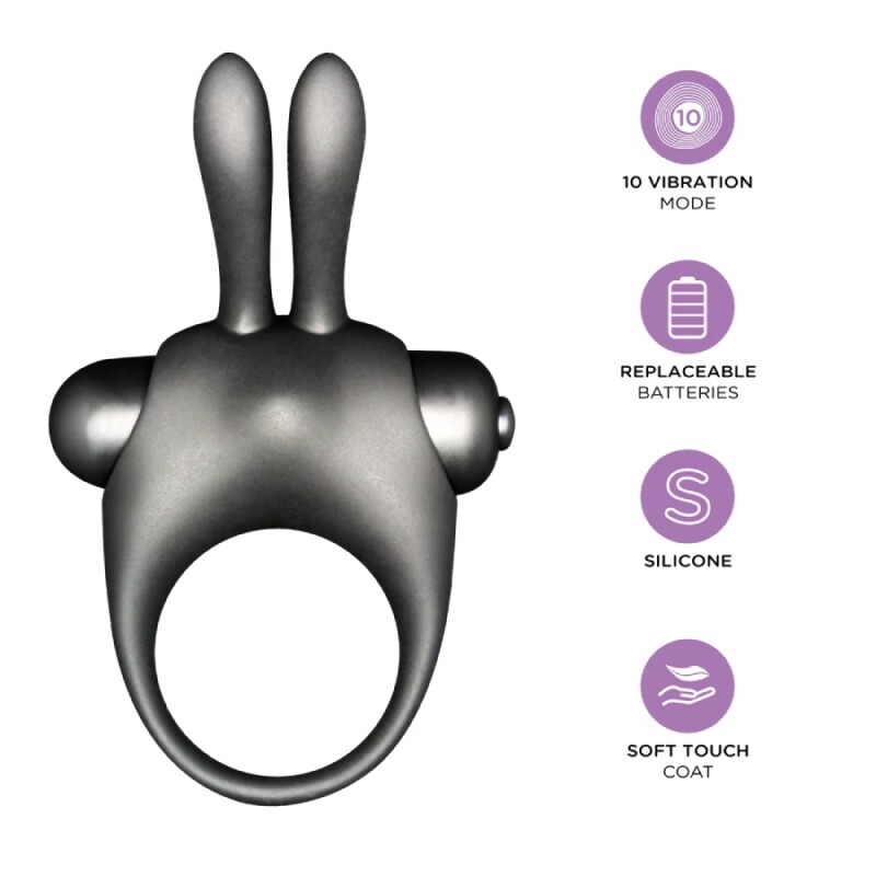 Набір Orgie Orgasmic Bunny ерекційне віброкільце та краплі для клітора, чорний - Зображення 2