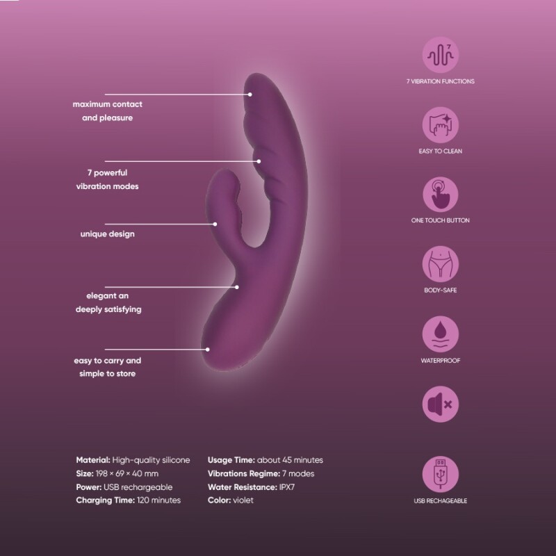 Вібратор-кролик Sweet Em Flexi Bunny Vibrator фіолетовий, 19.8 х 4 см - Изображение 2