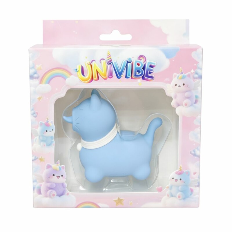 Стимулятор клітора UNIVIBE у вигляді котика, з довгим обертовим язичком, синій, 6.5 см - Изображение 1