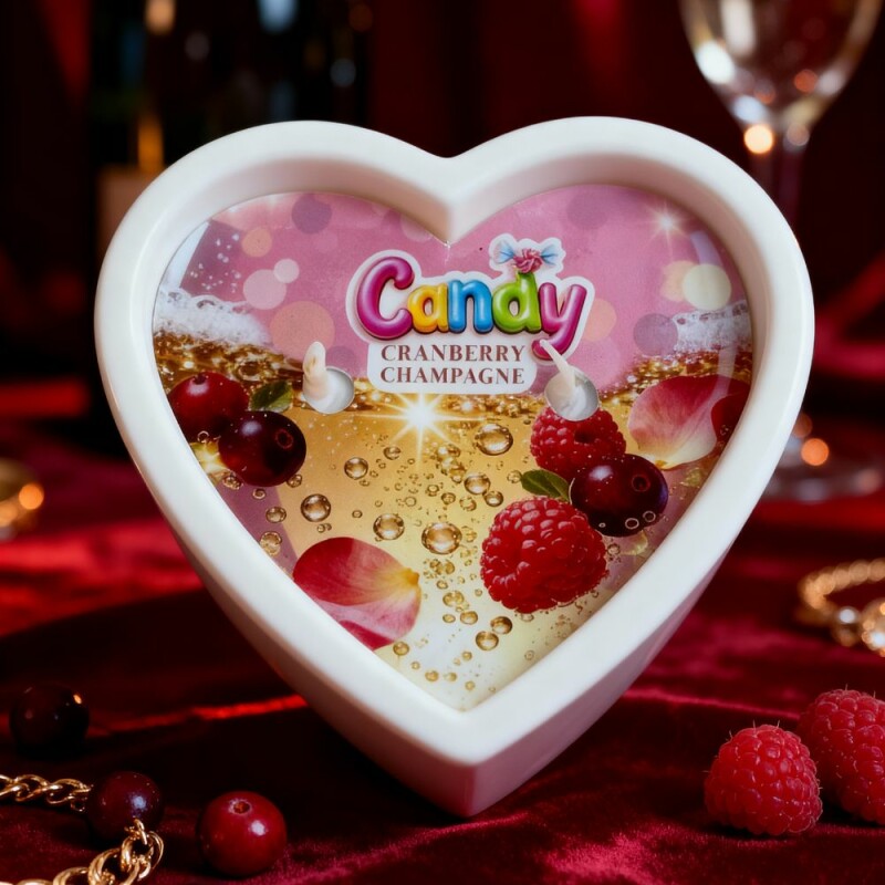 Масажна свічка з ароматом шампанського з журавлиною, 70 мл, Candy Cranberry Champagne у формі серця - Зображення 1
