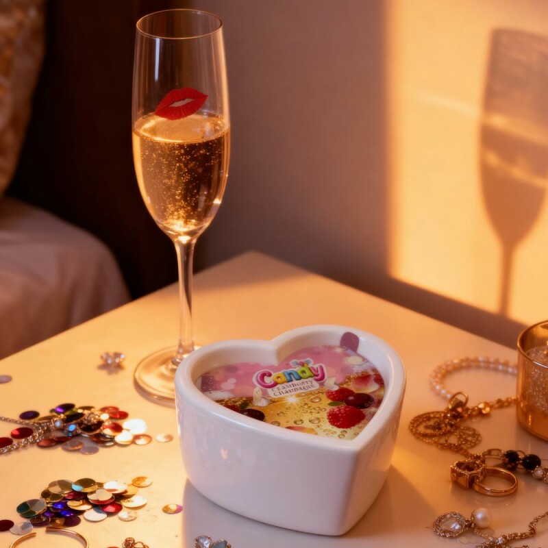 Масажна свічка з ароматом шампанського з журавлиною, 70 мл, Candy Cranberry Champagne у формі серця - Зображення 7