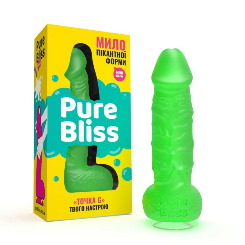 Мило у формі пеніса Pure Bliss Mini на присосці, зелене, 15 х 3.4 см