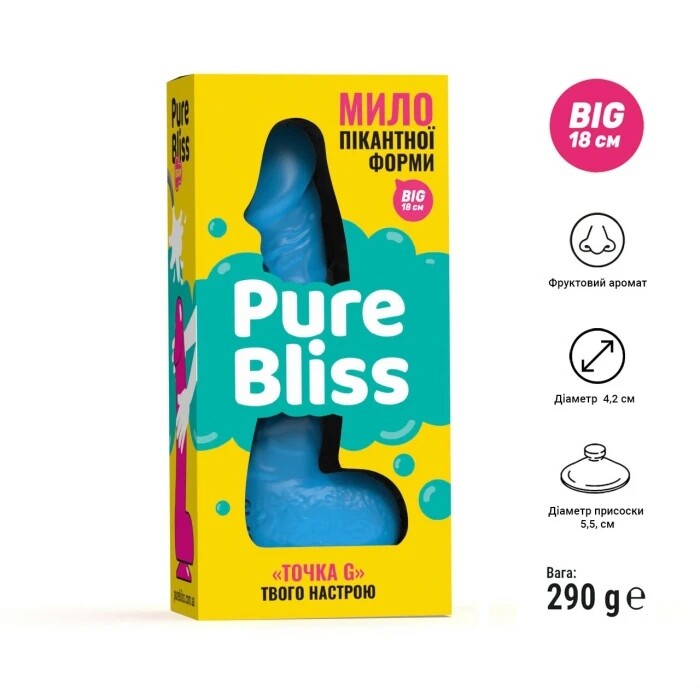 Мило у формі пеніса Pure Bliss Big на присосці, блакитне, 18 х 4.2 см - Изображение 6