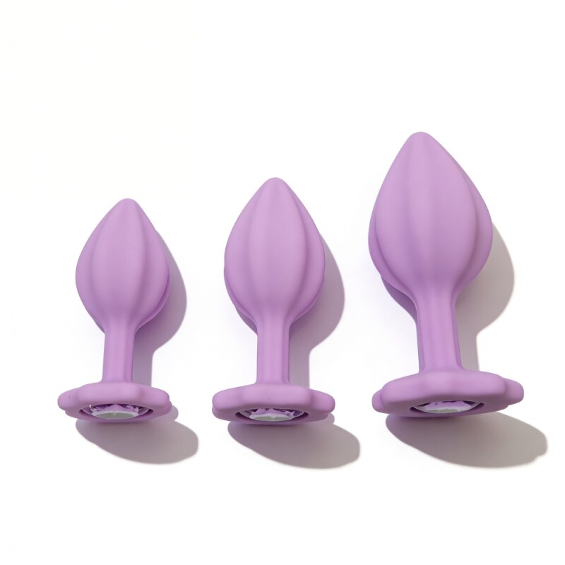 Набір анальних пробок ALUME, S, M, L, лілові з ліловим каменем, 3 шт - Зображення 5