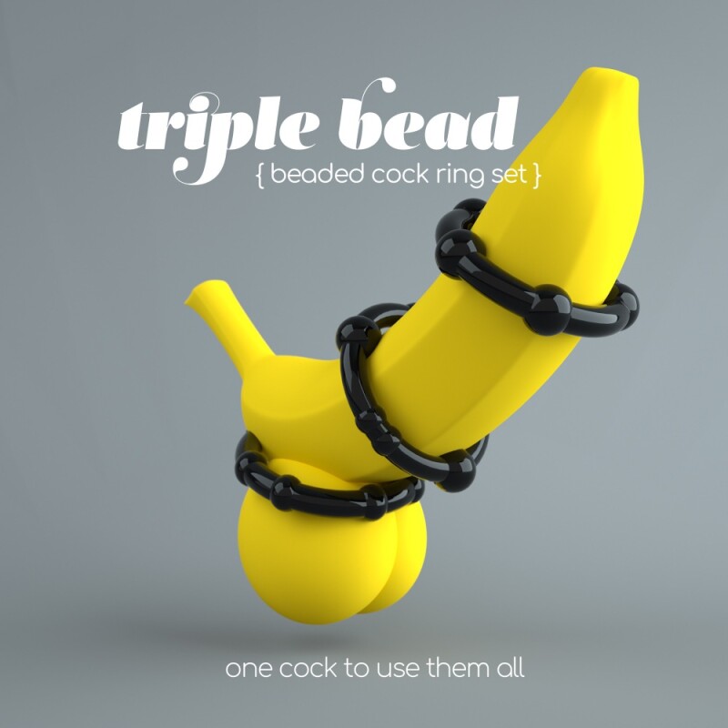 Набір ерекційних кілець Crushious Triple Bead чорний, 3 шт - Изображение 1
