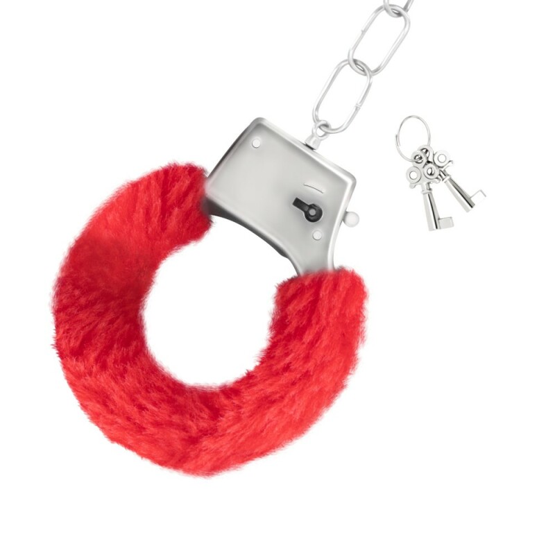 Наручники металеві Crushious Love Cuffs зі штучним червоним хутром, сріблясті - Зображення 2