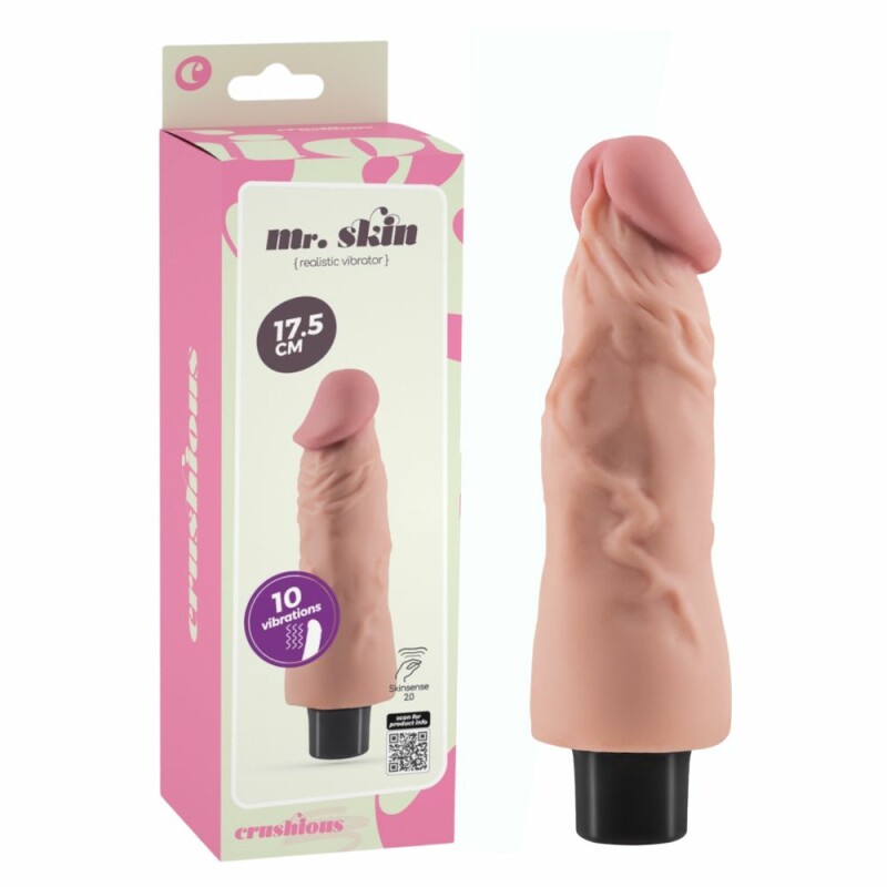 Вібратор реалістичний Crushious Mr. Skin з поворотним ругулятором, бежевий, 17.5 х 4 см