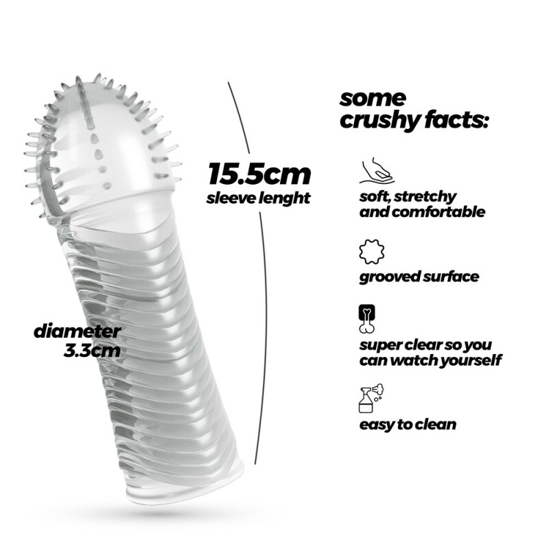 Насадка на пеніс Crushious Ribbed ребриста, прозора, 15.5 х 3.3 см - Изображение 6
