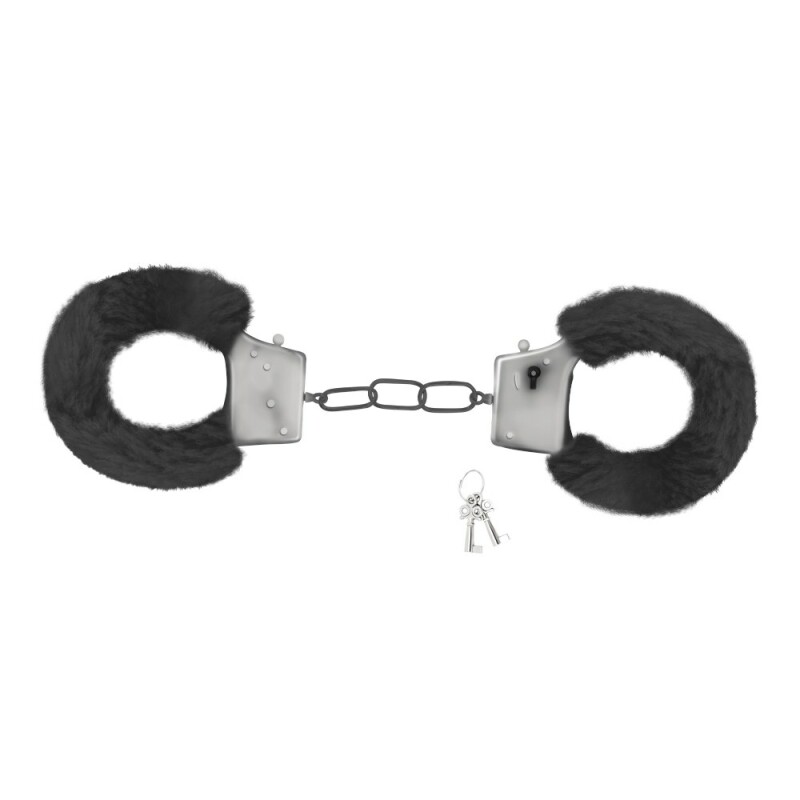 Наручники металеві Crushious Love Cuffs зі штучним чорним хутром, сріблясті