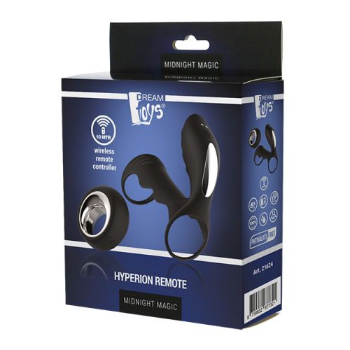 Подвійне ерекційне віброкільце Dream Toys Midnight Magic з пультом, чорне, 10 х 3.2 см (пульт не працює) - Зображення 1