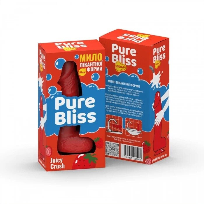 Мило у формі пеніса Pure Bliss Juicy Crush з ароматом ягід, червоне, 18 × 4.2 см - Изображение 1