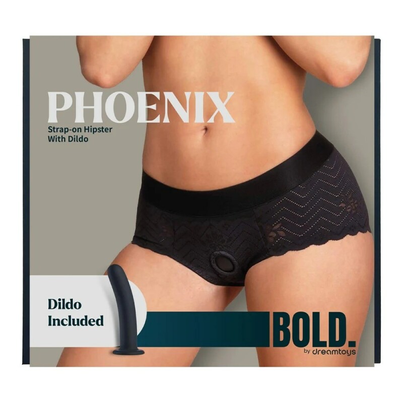 Страпон Dream Toys Phoenix, S, на мереживних трусиках, чорний, 15.5 × 3 см - Изображение 1