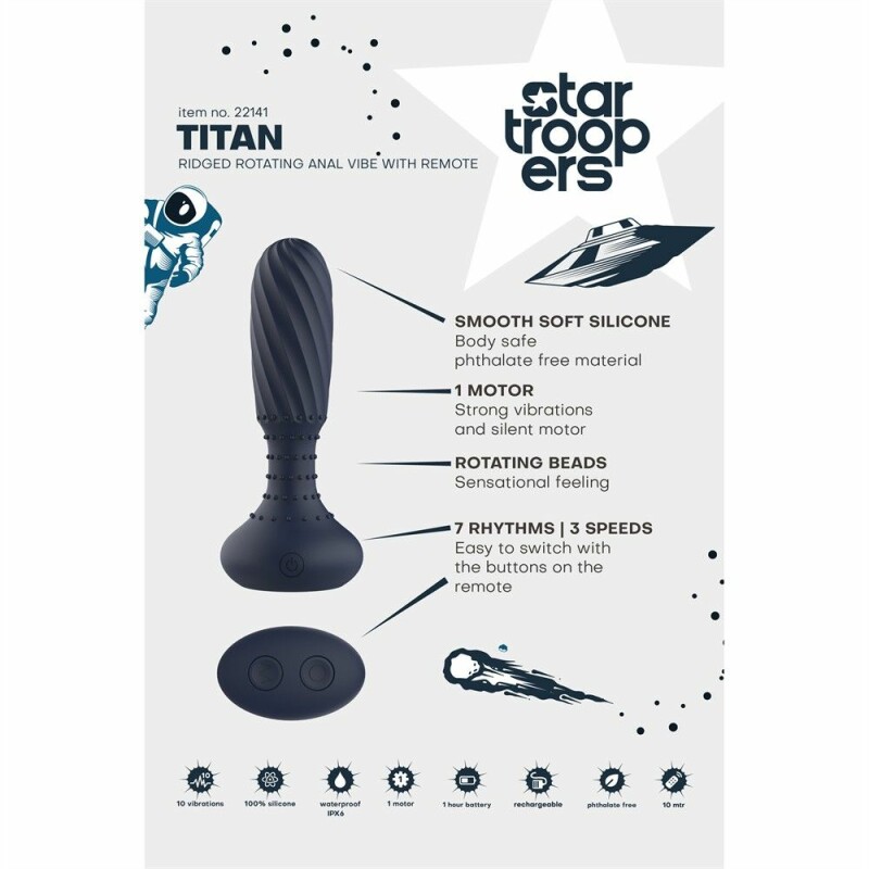 Анальний вібратор з пультом Dream Toys Titan з ротацією, синій, 14.2 х 3.4 см - Зображення 8