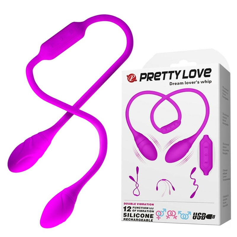 Гнучке подвійне віброяйце Pretty Love для пар, фіолетове, 65.5 х 3.2 см