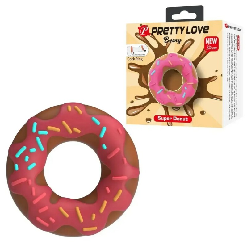 Ерекційне кільце Pretty Love Berry у формі пончика з кремом, рожеве, 4.6 х 2 см