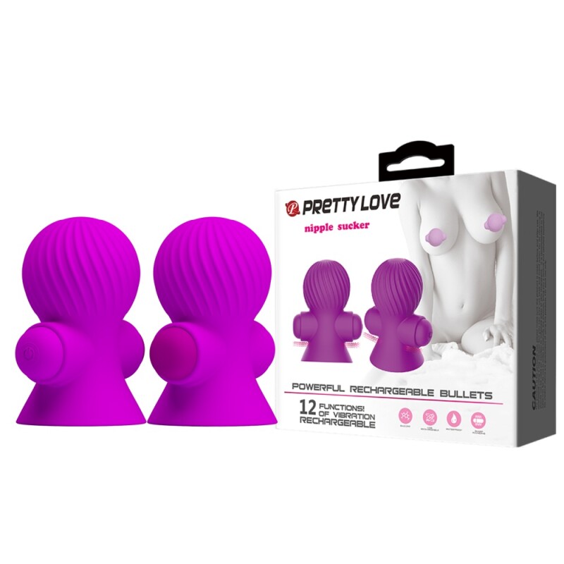Вібростимулятори для сосків Pretty Love Nipple Sucker, 12 режимів, фіолетові, 7.2 х 4.5 см