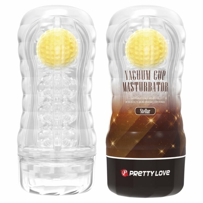 Мастурбатор в колбі Pretty Love Planet з жовтою кулькою, прозорий, 18 х 7.7 см