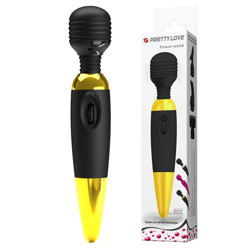 Вібратор-мікрофон Pretty Love Power Wand гнучкий, чорно-золотий, 25 х 4.5 см