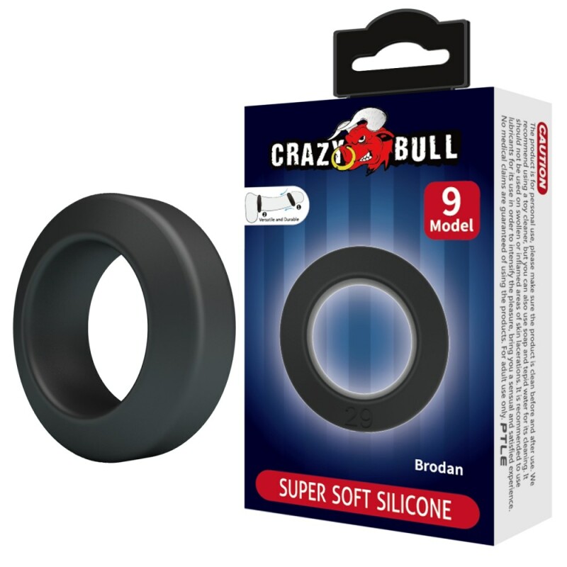 Ерекційне кільце Crazy Bull Brodan силіконове, чорне, 5.5 х 3.8 см