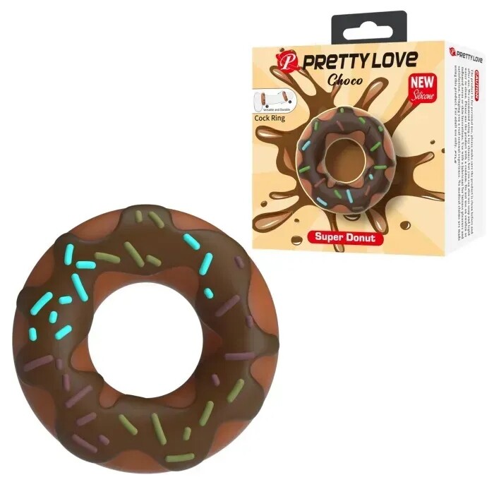 Ерекційне кільце Pretty Love Choco у формі пончика з кремом, коричневе, 4.6 х 2 см