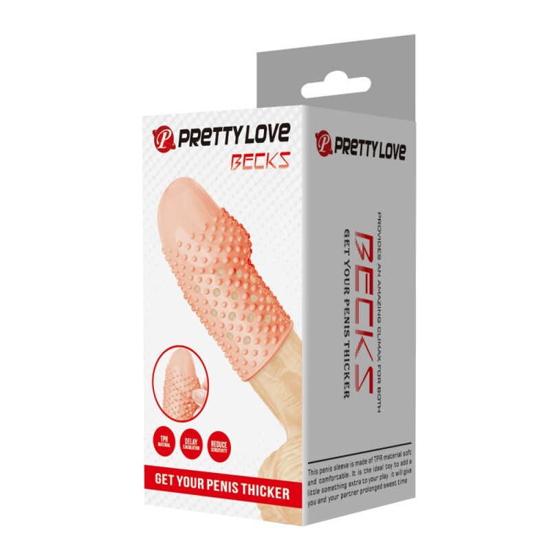 Насадка на головку пеніса Pretty Love Becks стимулююча, з пухирцями, бежева, 8 х 3.8 см - Зображення 7