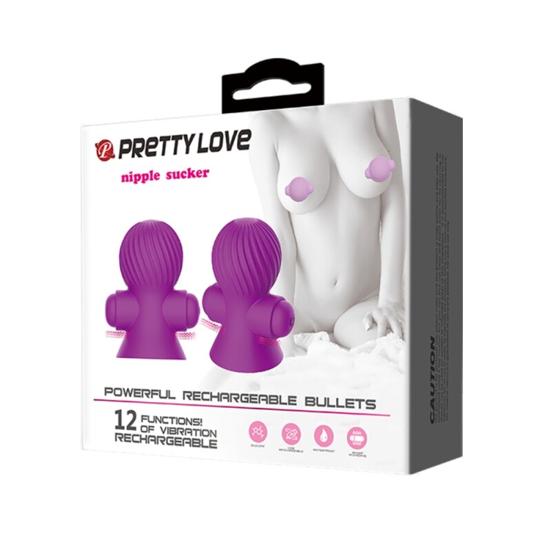 Вібростимулятори для сосків Pretty Love Nipple Sucker, 12 режимів, фіолетові, 7.2 х 4.5 см - Изображение 9