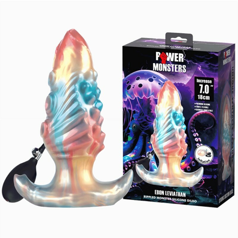 Анальна пробка Power Monsters Infernal Ebon Leviathan з накачуванням, різнокольорова, 18 х 6.4 см