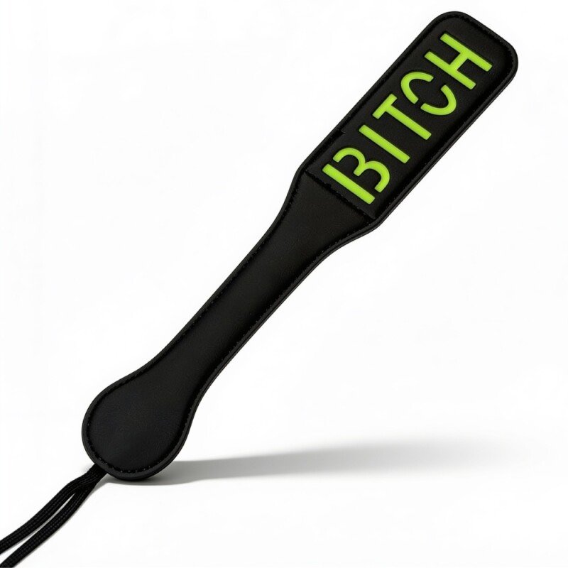 Паддл DS Fetish з люмінісцентним надписом BITCH, чорний - Зображення 1