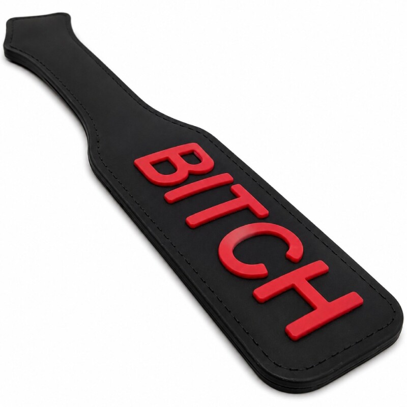 Паддл силіконовий DS Fetish з червоним надписом BITCH, чорний - Зображення 1