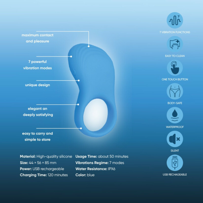 Уцінка Ерекційне віброкільце Sweet Em Vibe Ring синє, 8.5 х 4.5 см - Изображение 2