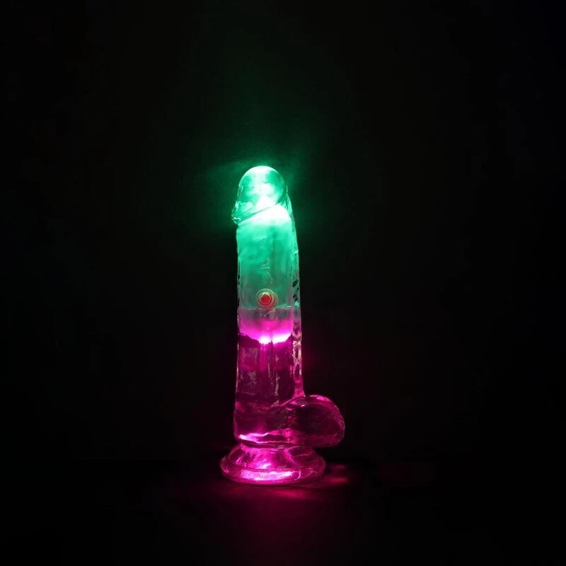 Вібратор з LED підсвіткою REALROCK з пультом, на присосці, прозорий, 15 х 4 см - Изображение 2