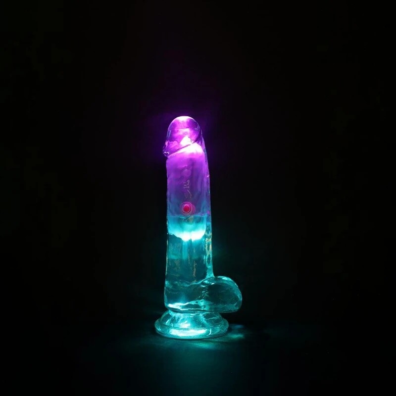 Вібратор з LED підсвіткою REALROCK з пультом, на присосці, прозорий, 15 х 4 см - Изображение 3