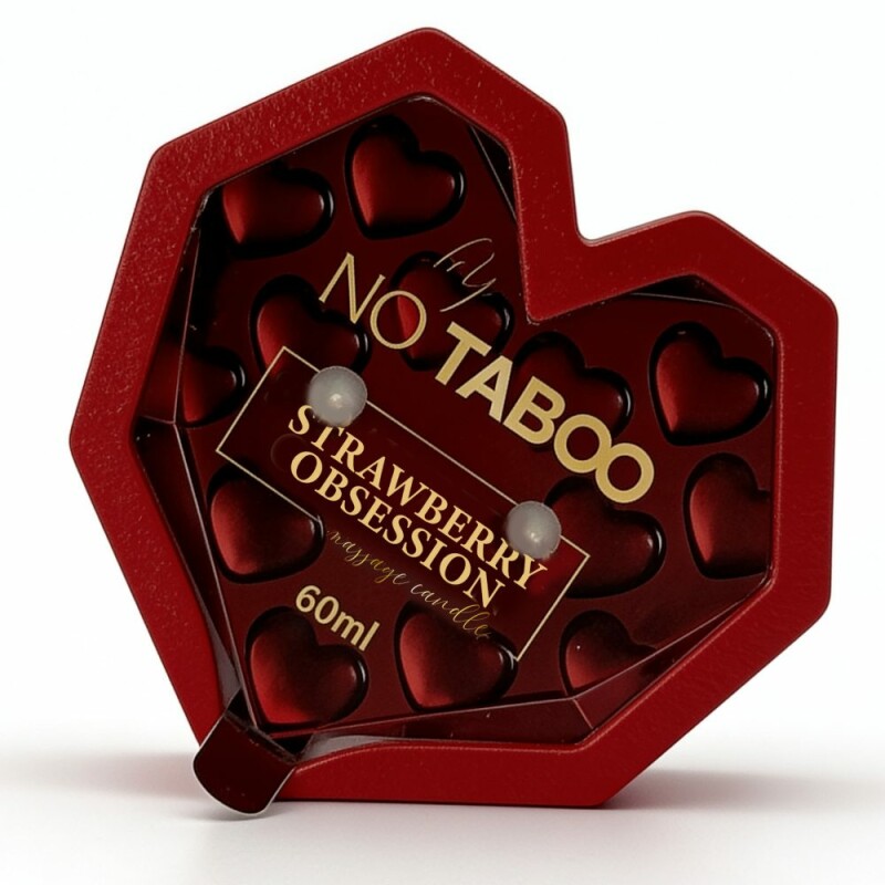 Масажна свічка у формі серця, 60 мл, NO TABOO Strawberry Obsession полуниця + базилік + мускус - Изображение 1