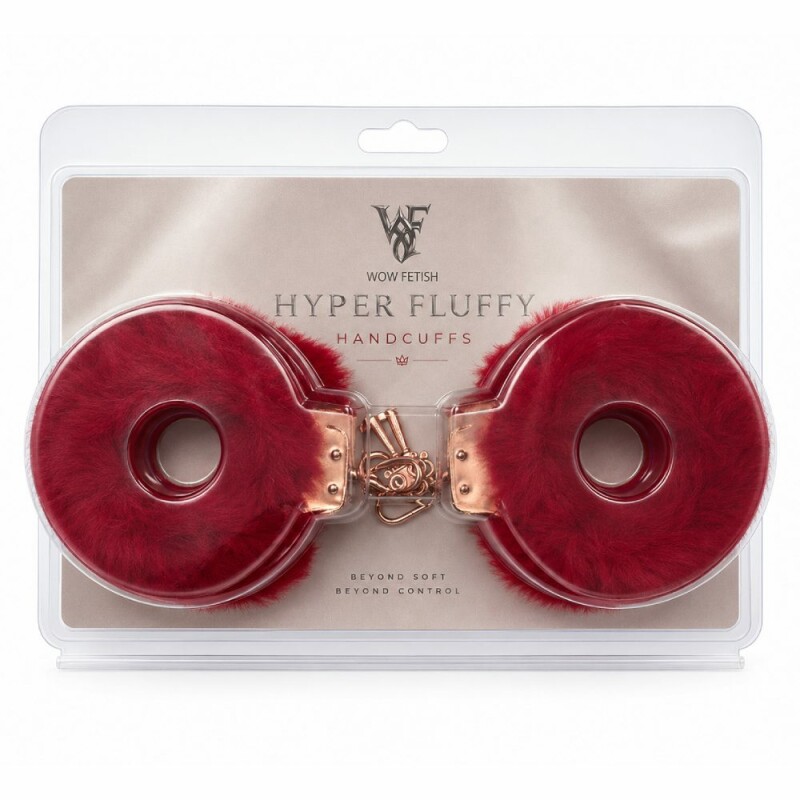 Наручники металеві WOW Fetish з червоним хутром, золоті - Изображение 1