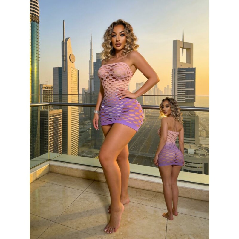 Сукня у велику сітку Star Night з відкритими плечима, градієнт, рожево-фіолетова, OS (S-L) - Изображение 7