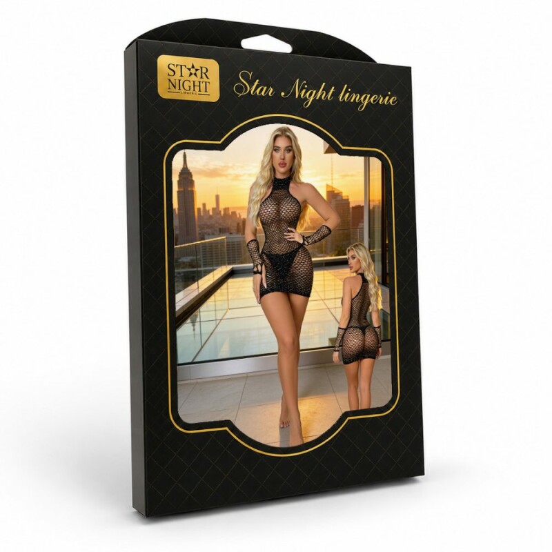 Сукня сіточка Star Night зі стразами та манжетами, чорна, OS (S–L) - Зображення 9
