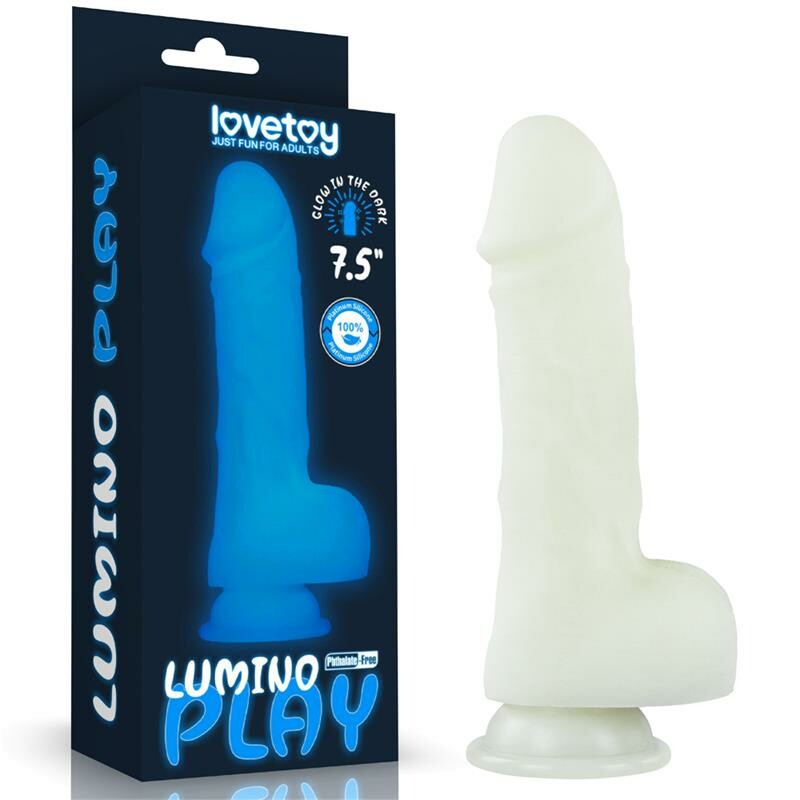 Фалоімітатор реалістичний Lovetoy Lumino Play Dildo світиться в темряві, на присосці, прозорий, 19.3 х 4 см