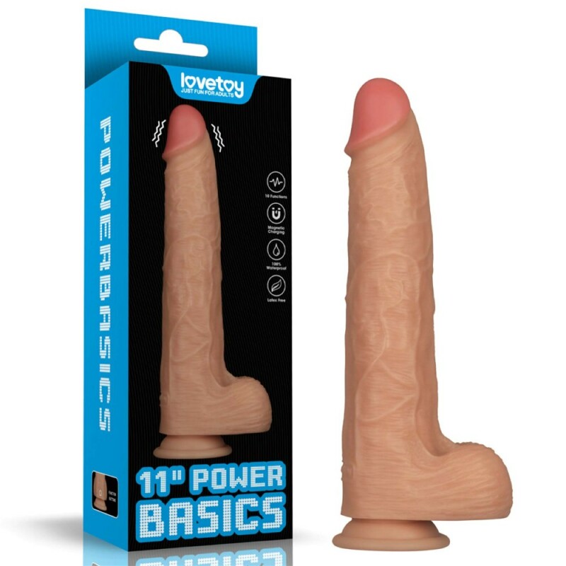 Вібратор-гігант реалістичний Lovetoy Power Basics Cock на присосці, бежевий, 28.3 х 5.5 см