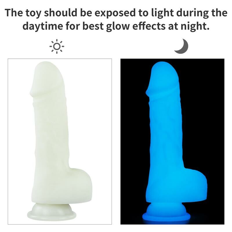 Фалоімітатор реалістичний Lovetoy Lumino Play Dildo світиться в темряві, на присосці, прозорий, 19.3 х 4 см - Изображение 2