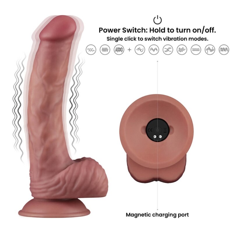 Вібратор із подвійною щільністю Lovetoy Dual Density Power Cock на присосці, бежевий, 22.8 х 4 см - Зображення 2